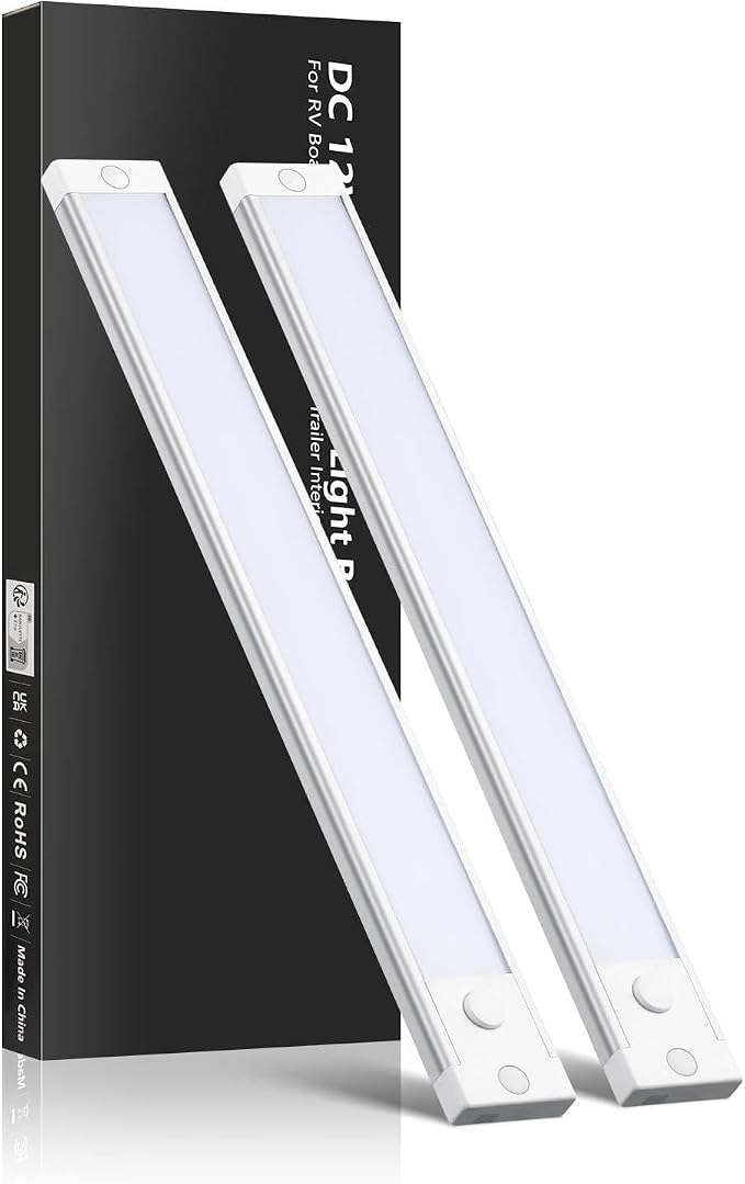 acegoo RV Interior Light Bar, 12V LED Light Strip (Warm White, 12Inch-2PCS) | Sleek Design, Integral Dimmer Switch & Red Night Light. For Motorhome Camper Trailer Countertop Under Cabinet Lighting