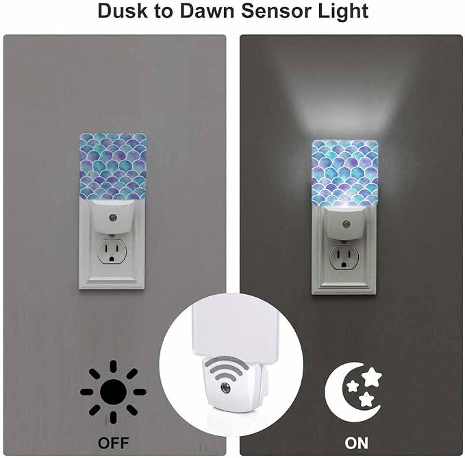 Scales Night Light Plug-into Wall A Shimmering Blue Color Nightlight Lamp with Dusk to Dawn Sensor, Led Lamp 0.5W Energy Efficient for Home Decor
