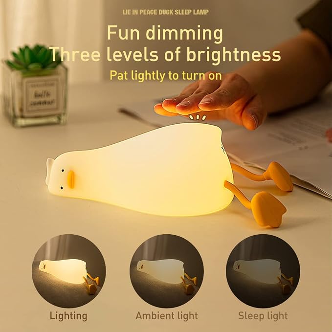LED Duck Night Light Cute Small Lamp Night Light for Kids 3 Levels Dimmable Nursery Nightlight with Timer Silicone Squishy Duck Portable Rechargeable Touch Bedside Lamp