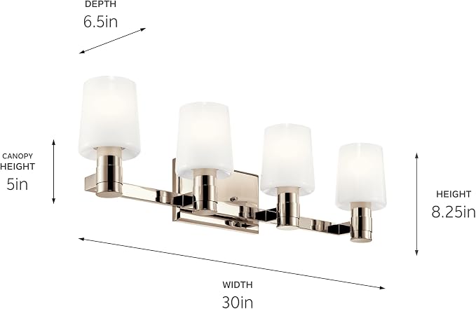 Kichler Adani 4-Light Bathroom Vanity Light, Polished Nickel | Modern vanity light with opal glass for bathrooms and powder rooms (30" x 8.25"), 55177PN