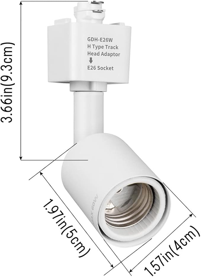 mirrea H Type Track Lighting Head to E26 Medium Screw Base Adapter Light Direction Adjustable Pack of 6 (White)