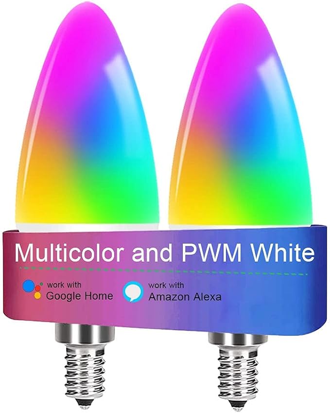 LED Candelabra Bulbs E12 Base, Color Changing and Dimmable Smart Light Bulb, Compatible with Alexa Google Home, Tunable White Chandelier Light Bulbs 320 lm 35w Equivalent, 2 Pack