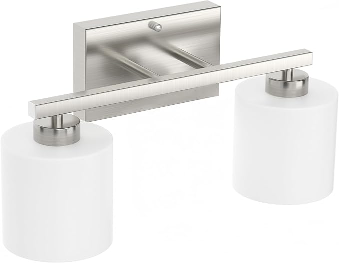 Honesorn Modern Vanity Lights - 2-Light Brushed Nickel Bathroom Mirror Lights with Frosted Shade & Anti-Rust Finish, E26 Wall Mounted