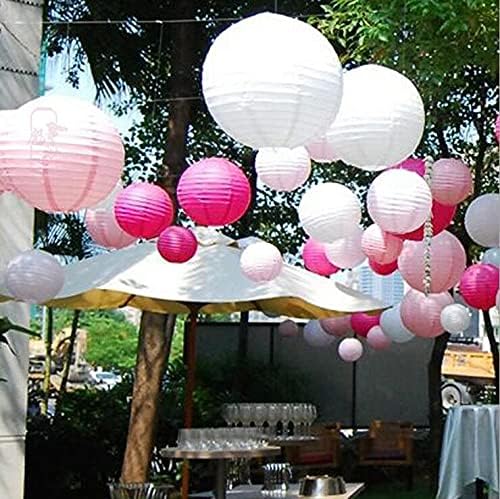 Pink Paper Lanterns 12 Pcs Assorted size of 6" 8" 10" 12" Chinese Round Paper Hanging Decorations Ball Lanterns Lamps for Home Decorations, Parties, and Weddings