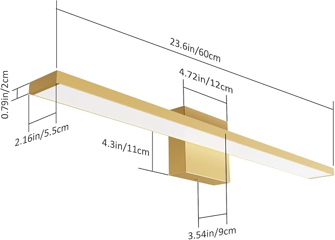 Ralbay 24inch Modern Gold Bathroom Vanity Light Frosted Aluminum Modern LED Gold Bathroom Light Fixtures White Light 6000K