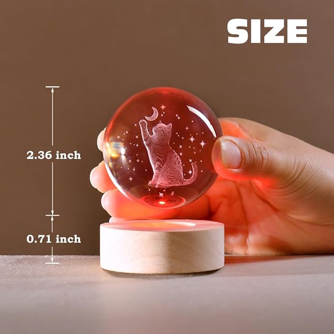 3D Cat Gifts for Women 60mm Crystal Ball Cat Lovers Gift Decor Cat Themed Gifts Lamp Glass Ball for Birthday Mothers Day Christmas Birthday
