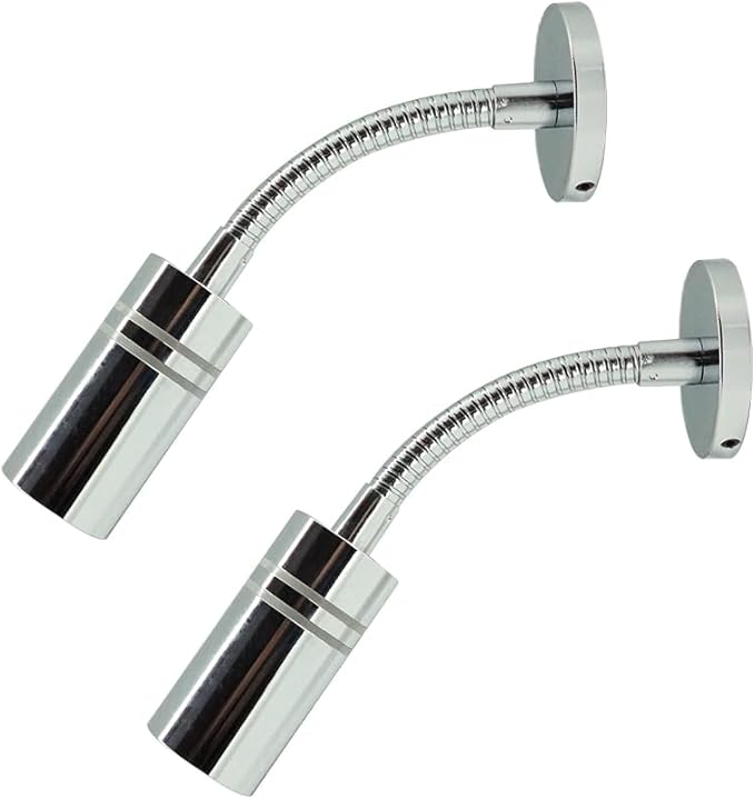 2 Pcs 12V Short Flexible Gooseneck Light RV Reading Light Wall Lamp Warm White, Boat Bedside Spot Light 1.4W, DC 10-30Volts Surface Mount on Marine Caravan Camper Van Yacht Interior