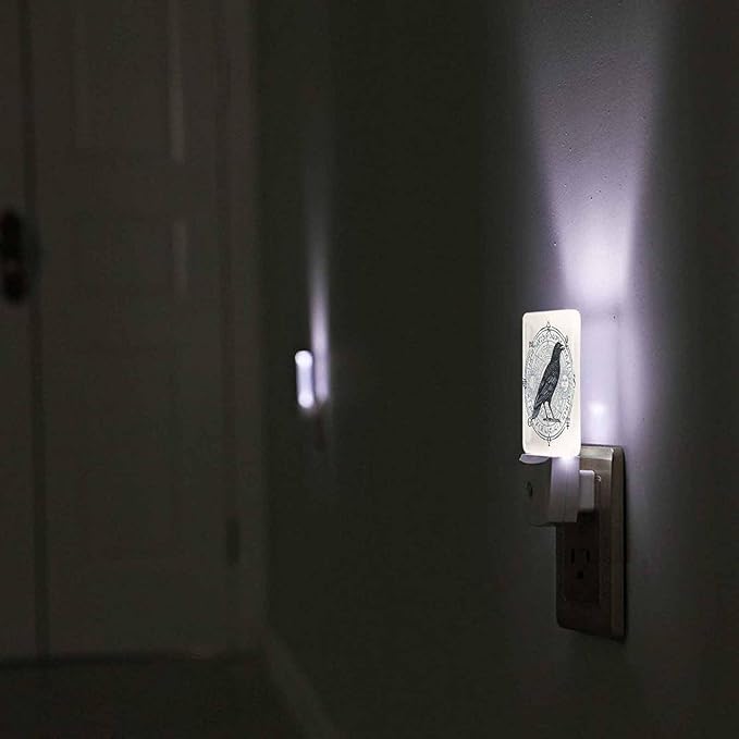 LED Night Light,Raven Octagonal Star with Magic Runes LED Night Light Plug into Wall with Dusk to Dawn Light Sensor White Energy Efficient Nightlight for Bedroom Bathroom Hallway Living Room Kitchen