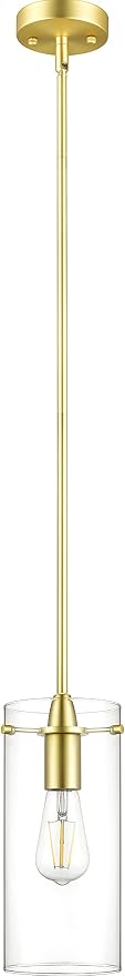 Satin Brass Pendant Lights Kitchen Island - Large Clear Glass Pendant Light Fixture