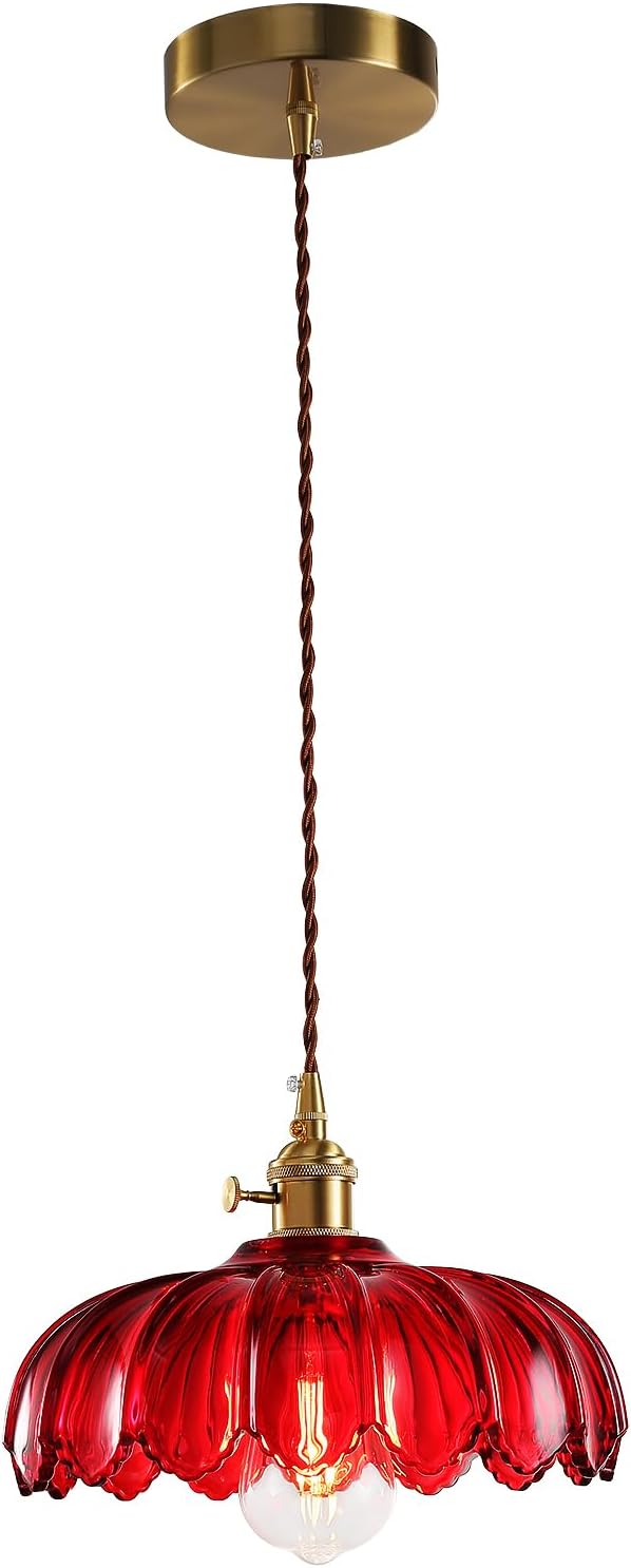XZHGCEE Vintage Pendant Light Fixtures: Red Pendant Lights Kitchen Island, Glass Pendant Light, Modern Chandelier Pendant Red Light Fixture for Bedroom, Dining Room