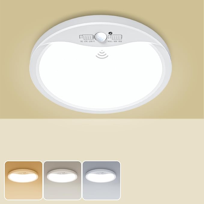 zemty 9inch Motion Sensor Ceiling Lights Wired,18W 1800lm 3CCT/3 Mode/30-120s Timer, Bright White LED Flush Mount Light Fixture Motion Activated for Closet Pantry Hallways Stairwells Garage