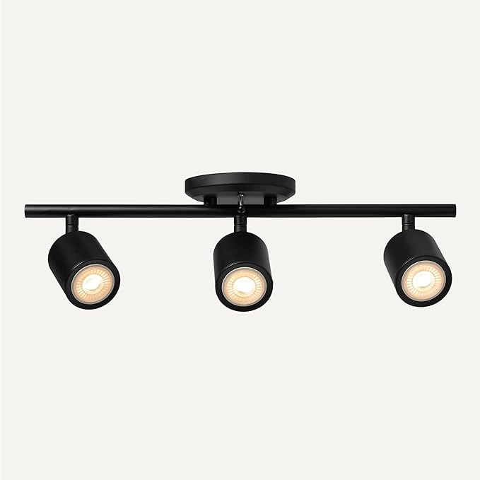 Amazon Basics 3-Light Track Lighting Kit, Dimmable, Adjustable Rotating Heads, GU10 MR16 LED Bulbs Included, 19.9L x 5.1W x 6.65H in, Black