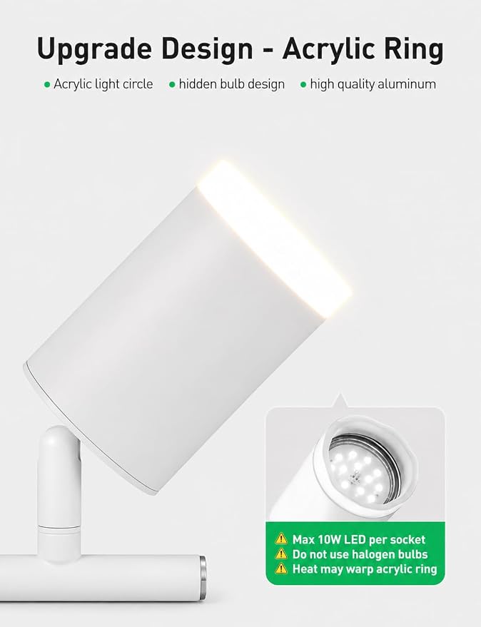 Bojim LED Track Lighting Fixtures Ceiling Mount for Kitchen, 3 Light Modern White Track Lights with Acrylic Ring, Adjustable Spot Lights for Dinning Living Room Hallway, GU10 Base (Bulb Not Included)