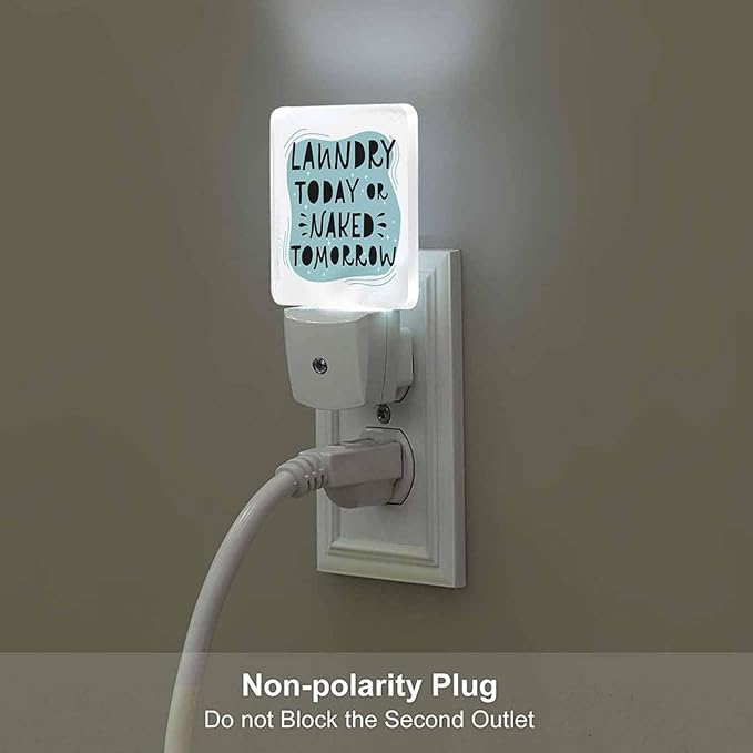LED Night Light,Laundry Funny Doodling Letters White LED Night Light Plug into Wall with Dusk to Dawn Light Sensor White Energy Efficient Nightlight for Bedroom Bathroom Hallway Living Room Kitchen