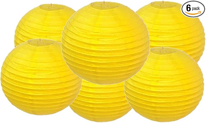 Pack of 6 Round Paper Lantern Lamp Paper Lanterns Party Decorations Yellow, 10"/25CM)