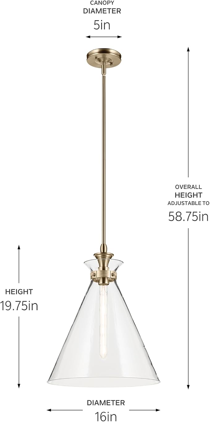 Kichler Laria Pendant Light, Clear Glass, Champagne Bronze | Traditional pendant light for kitchen islands and dining rooms (19.75" x 16"), 52775CPZCLR