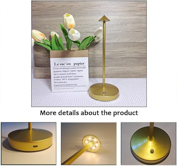 2 PACK Cordless Lamps,Battery Rechargeable Table Lamp,Portable Lamps,2 Level Brightness Dimmable Night Light,Minimalist Design,Cordless Table Lamps for Living Room/Restaurant/Couple Dinner(Gold)