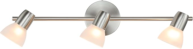 XiNBEi Lighting Track Light, 3 Light Kitchen Ceiling Light with Glass, Modern Fixed Rail Lighting Brushed Nickel XB-TR1237-3-BN