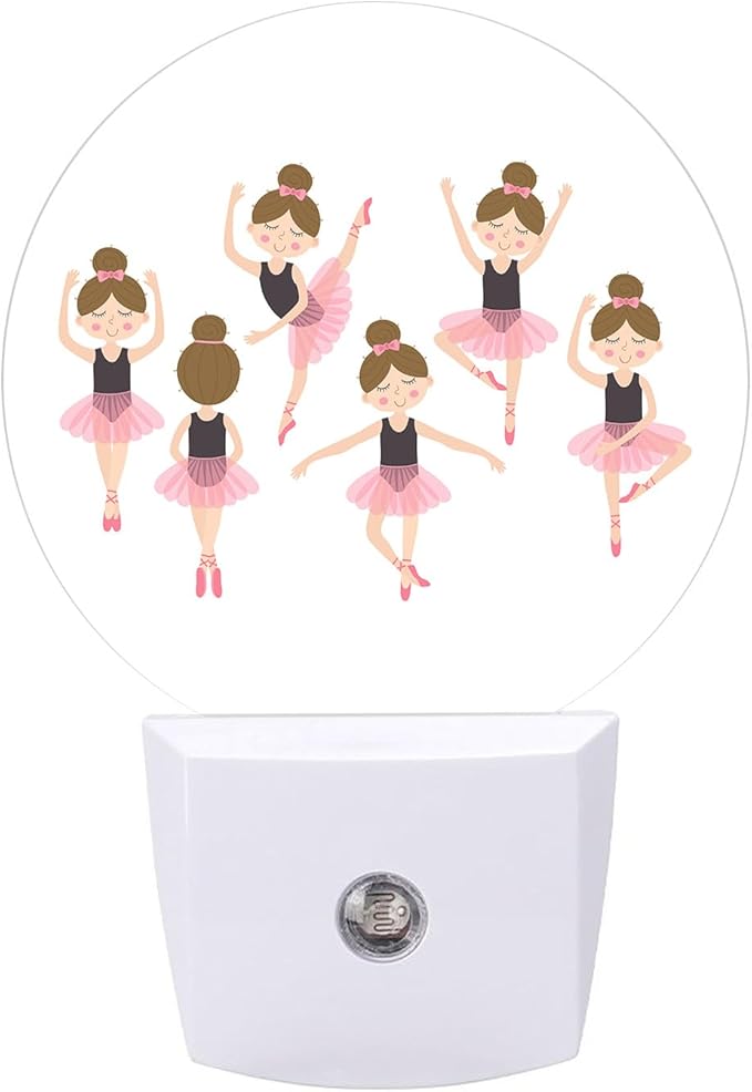 Round LED Night Light,Cute Ballerina Girl Ballet LED Night Light Plug into Wall with Dusk to Dawn Light Sensor White Energy Efficient Nightlight for Bedroom Bathroom Hallway LivingRoom Kitchen