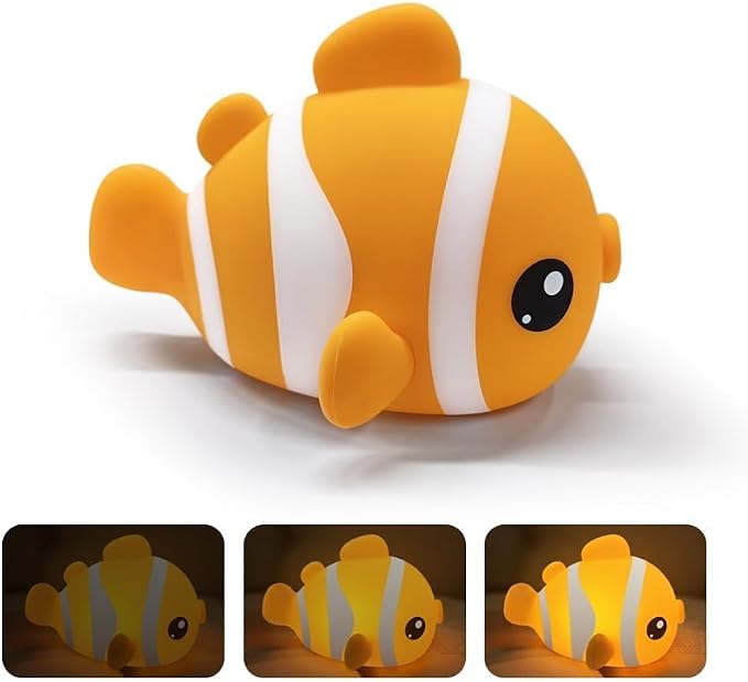 Clownfish Night Light, Rechargeable Silicone Touch Lamp, 3 Levels