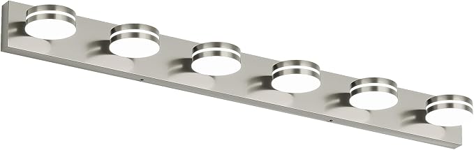 6-Light Brushed Nickel Bathroom Vanity Light Over Mirror, Dimmable LED Modern Vanity Lighting Fixtures, Bathroom Wall Light Fixtures with 360°Rotating Lamp Head (Cool White 5500K)