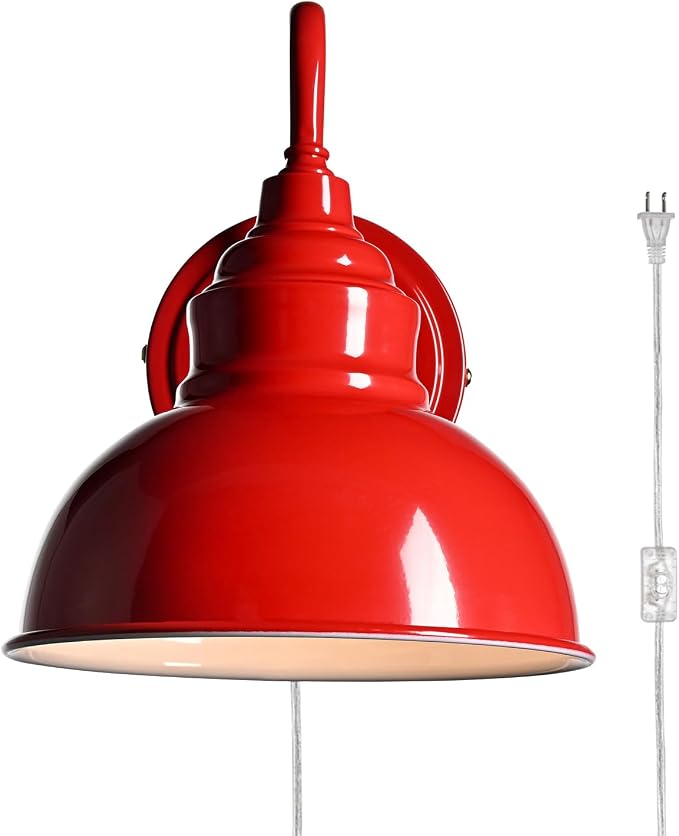 Mini Gooseneck Wall Sconce, 2-Way Mount with Switch, Red | Flexible Gooseneck, Plug-in & Hardwired Dual Installation, On/Off Switch Included, Fits Bedroom, Corridor, Porch