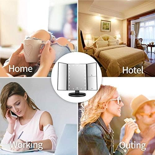 Infitrans Trifold Makeup Mirror Vanity Mirror with Lights,1X 2X 3X Magnification,Touch Control,Adjustable Rotation,Dual Power Supply,Portable Travel Cosmetic Mirror,Birthday Gifts for Women,Teengirls