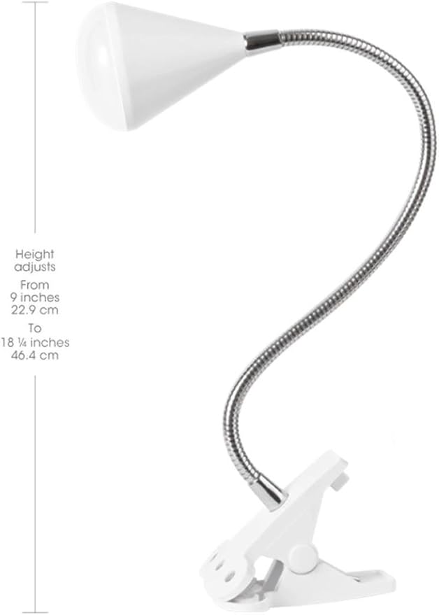 OttLite LED Cone Clip Lamp, Flexible Neck, White | Natural Daylight LEDs | Sturdy Clip | Adjustable Flexible Neck 9"-18.5" | 320 Lumens