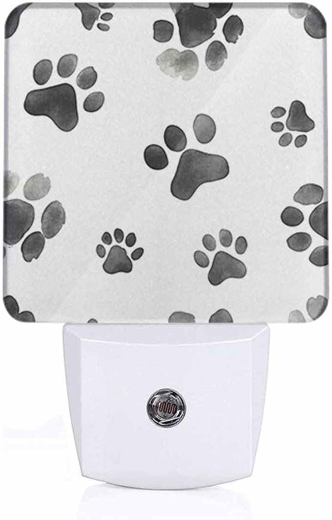 Dog Paw Prints Night Light Plug-into Wall Gray Paw Prints Nightlight Lamp with Dusk to Dawn Sensor, Led Lamp 0.5W Energy Efficient for Home Decor