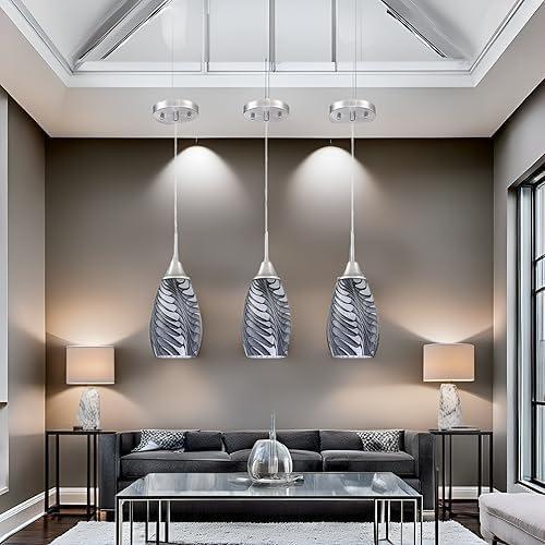 Viinew Mini Glass Pendant Light,3-Pack Gray Marble Glass Hanging Light | Black Gray Marble with Handblown Art Glass Ceiling Light,4.72" Oval Chandelier for Kitchen Island Cafe Hallway