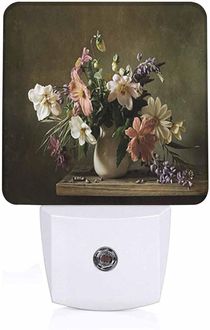 LED Night Light,Still Life With Beautiful Bunch Flowers LED Night Light Plug into Wall with Dusk to Dawn Light Sensor White Energy Efficient Nightlight for Bedroom Bathroom Hallway Living Room Kitchen
