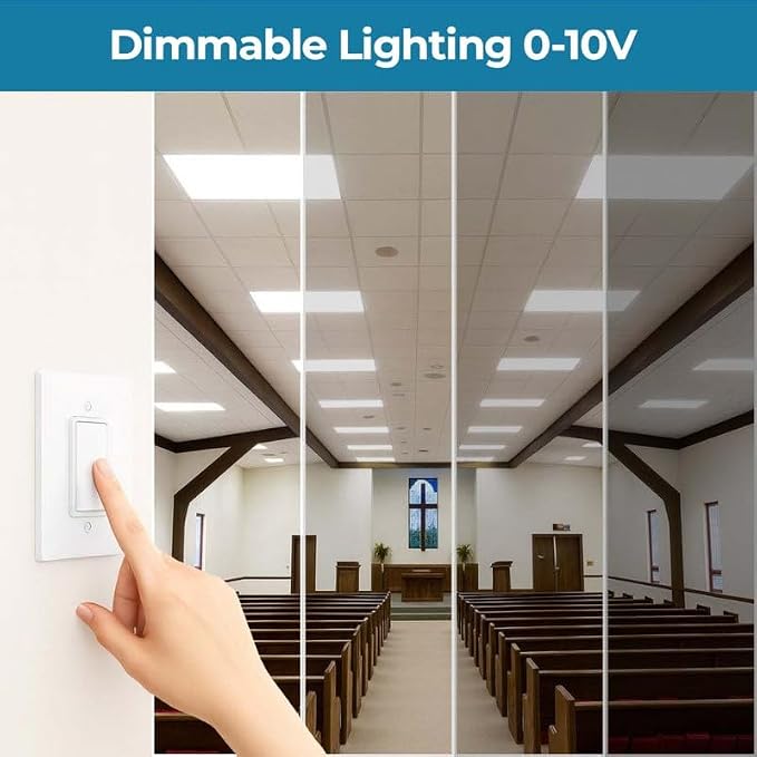 10 Pack 2x2 LED Flat Panel Light for Drop Ceiling, 5200lm Selectable 20W/25W/30W/35W/40W, Color Temperature 3000K/3500K/4000K/5000K/6500K, 0-10V Dimmable, 120-277V, ETL, DLC