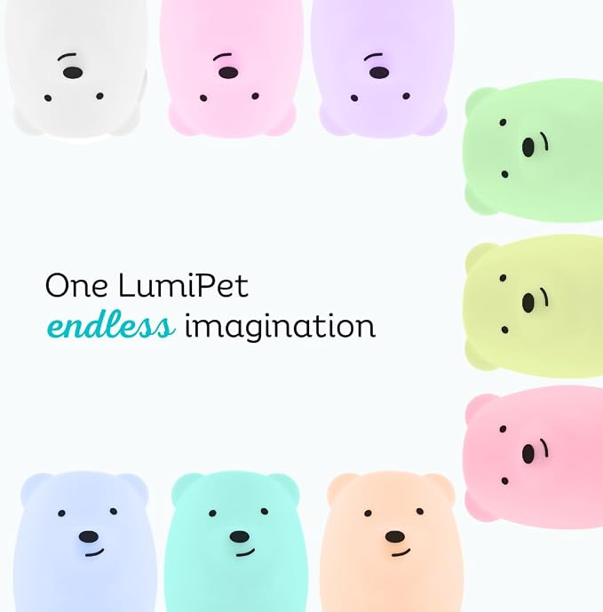 Bear Squishy Night Light for Kids, Silicone Lamp with Remote | Tap Control | Rechargeable 9-Color Changing | Nursery Nightlight for Boys & Girls | Portable Animal Lamp | USB Cord Included