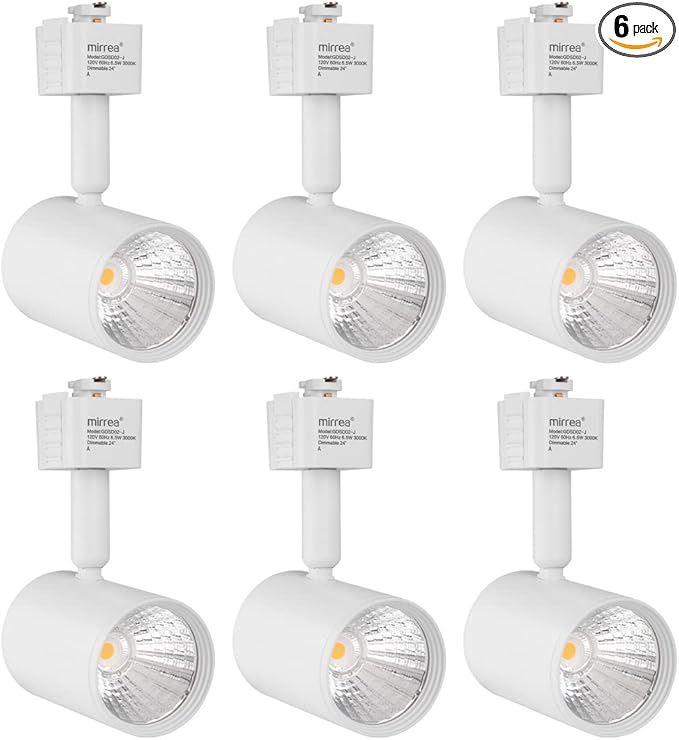 mirrea LED Track Lighting Heads Compatible with Single Circuit J Type Track Lighting Rail Ceiling Spotlight for Accent Task Wall Art Exhibition Lighting 6.5W 24° White Pack of 6 (3000K Warm White)