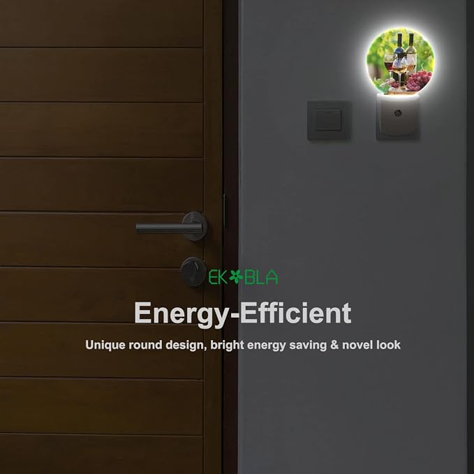 EKOBLA Autumn Harvest Night Light, Wine and Grapes Night Lights Plug Into Wall with Dusk to Dawn Sensor, 0.5W Sleep Friendly for Home Decor