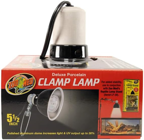 Zoo Med Deluxe Porcelain Clamp Lamp with 5.5-Inch Dome, Black