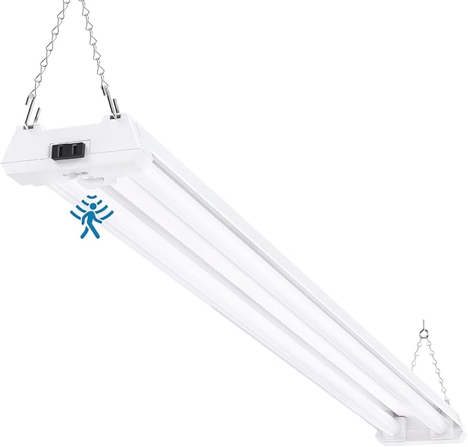 Sunco Motion Sensor 4ft LED Shop Light, Garage Lights Ceiling LED Plug-in Fixtures, 40W, 5000K Daylight, 4300 Lumens, Frosted, Motion Activated, Linkable Suspension Mount, ETL
