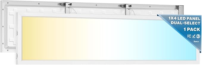 Sunco 1x4 LED Flat Panel Light, Dual Selectable CCT 3500K/4000K/5000K & Selectable Wattage 30W/40W/50W, 5700LM, 0-10V Dimming, Surface Mount, Matte White Drop Ceiling Fixture - UL, DLC