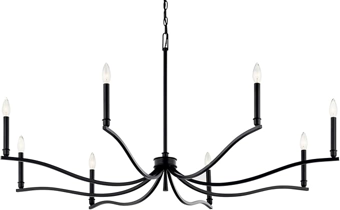 Kichler Malene 8-Light Chandelier, Updated Traditional Light in Black, Sloped Ceiling Compatible, for Foyer, Dining Room or Living Room (25" x 52"), 52697BK