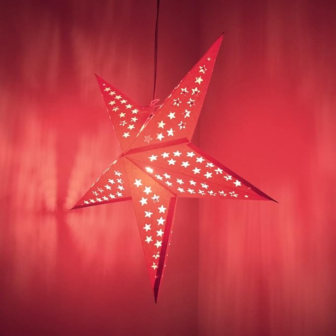 Solid Pink Paper Star Lantern with 12 Foot Power Cord Included