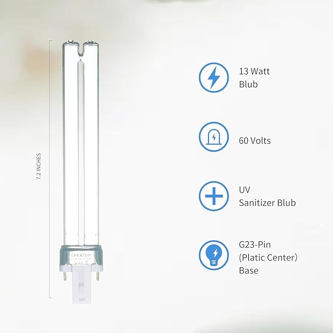 13W Replacement Light Bulb, for Outdoor Pond Clarifier Compatible with JUP-01 UVE9 CF400 CF500 UV CP-9 UV Light for Fish Tank, Turtle Tank, Aquarium, 4 Pack 13W UV C Lamp for G23 Base