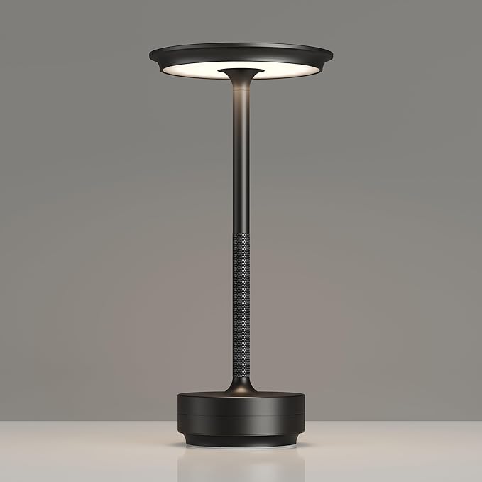 TBBGA 1 Pack Rechargeable Table Lamps Cordless, 5000mAh Outdoor Table Light | 3 Color Stepless Dimming Portable LED Table Lamp with Memory Function, for Home/Dinner/Patio/Restaurant.(Black)