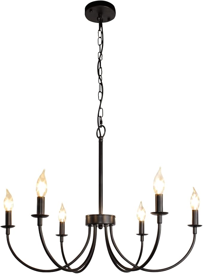 6-Light Farmhouse Chandelier, Black Chandeliers for Dining Room Lighting Fixtures Hanging, Classic Candle Ceiling Modern Chandeliers for Living Room, Foyer, Kitchen Island