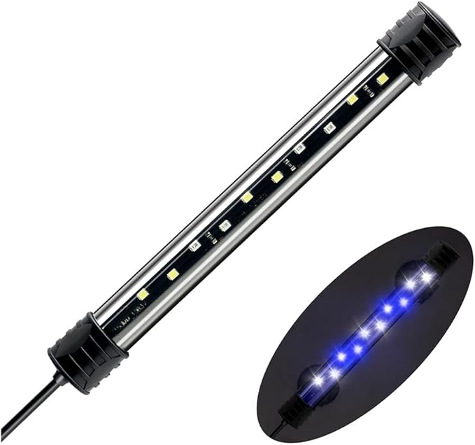 LED Aquarium Light 3 W Underwater USB Fish Tank Light White and Blue Submersible Aquarium Light 7in