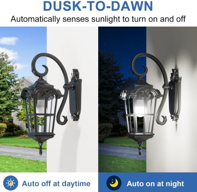 TJOY Dusk to Dawn Light Bulb Outdoor, Light Sensor, Automatic on/Off, 5000K | Photocell A19 LED Bulb for Outdoor Porch Lighting, 60W Equivalent, Energy Efficient 9W, Daylight, E26 Base, 2 Pack