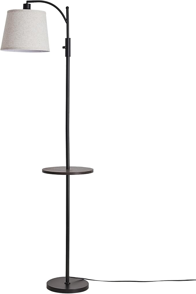 AIDENOEY Fully Dimmable Floor Lamp for Living Room，Standing Lamp Rotary Switch with Table&Linen Beige Shade，Black Tall Lamps for Bedroom with Adjust Head，9W LED Bulb Included