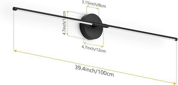 Modern Bathroom Vanity Light 40Inch,30W Matte Black Led Vanity Light Bar Over Mirror 360° Rotatable 5000K