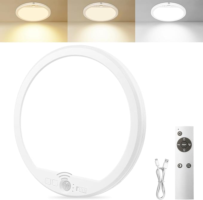 OSIDEN Rechargeable Motion Sensor Ceiling Light with Remote | Wireless Magnetic Stick on Closet Light Battery Operated Ceiling Lights for Shed Hallway Porch Stairs Garage Pantry