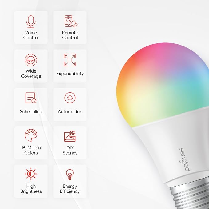 Sengled Smart Light Bulb Starter Kit, Smart Bulbs that Work with Alexa, Google Home, Color Changing Light Bulb, Alexa Light Bulbs, A19 E26 Dimmable Bulbs 800LM, 8.6W (60W Equivalent), 2 Pack with Hub