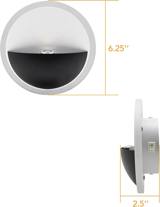 Facon RV Wall Sconce Reading Light - 6.25'' Dia, Dual-Zone Wall Lighting & Spot Light with Independent Switch, 12V RV Interior Light for Bedroom, Camper, Trailer, Tiny Homes
